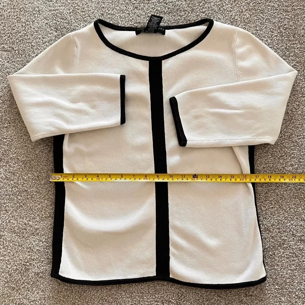 Geoffrey Beene Sport 3/4 Sleeve Black and White V-Neck Sweater 100% Cotton - Picture 9 of 10